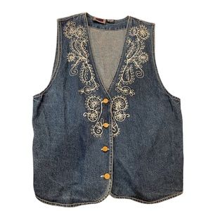 Vintage AJ Dark Denim Vest with Embroidery